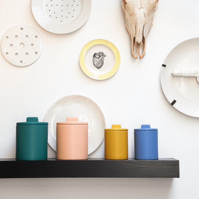 Słoik do przechowywania, niebieski, ceramiczny.